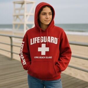 Authentic Lifeguard Sweatshirt Adult‎ Small Red Hoodie Designed In Brooklyn Y2K